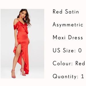 Pretty Little Thing Red Maxi Dress slit ruffle